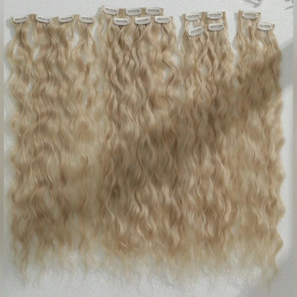 Natural Curly Ash light Blonde Volumizing beautiful Hair extesnsions Set 24 in
